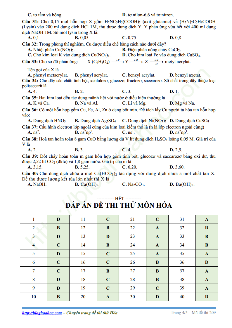 Đề thi thử môn Hóa trường THPT Lục Ngạn I - Bắc Giang lần 1 năm 2017 có đáp án.