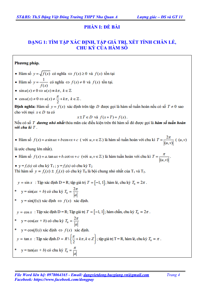 Hàm số lượng giác và phương trình lượng giác - Bài tập giải chi tiết 
