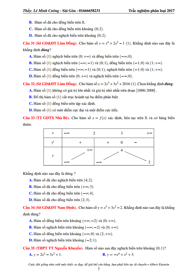 Phân loại câu hỏi Chuyên đề khảo sát hàm số và Mũ - logarit