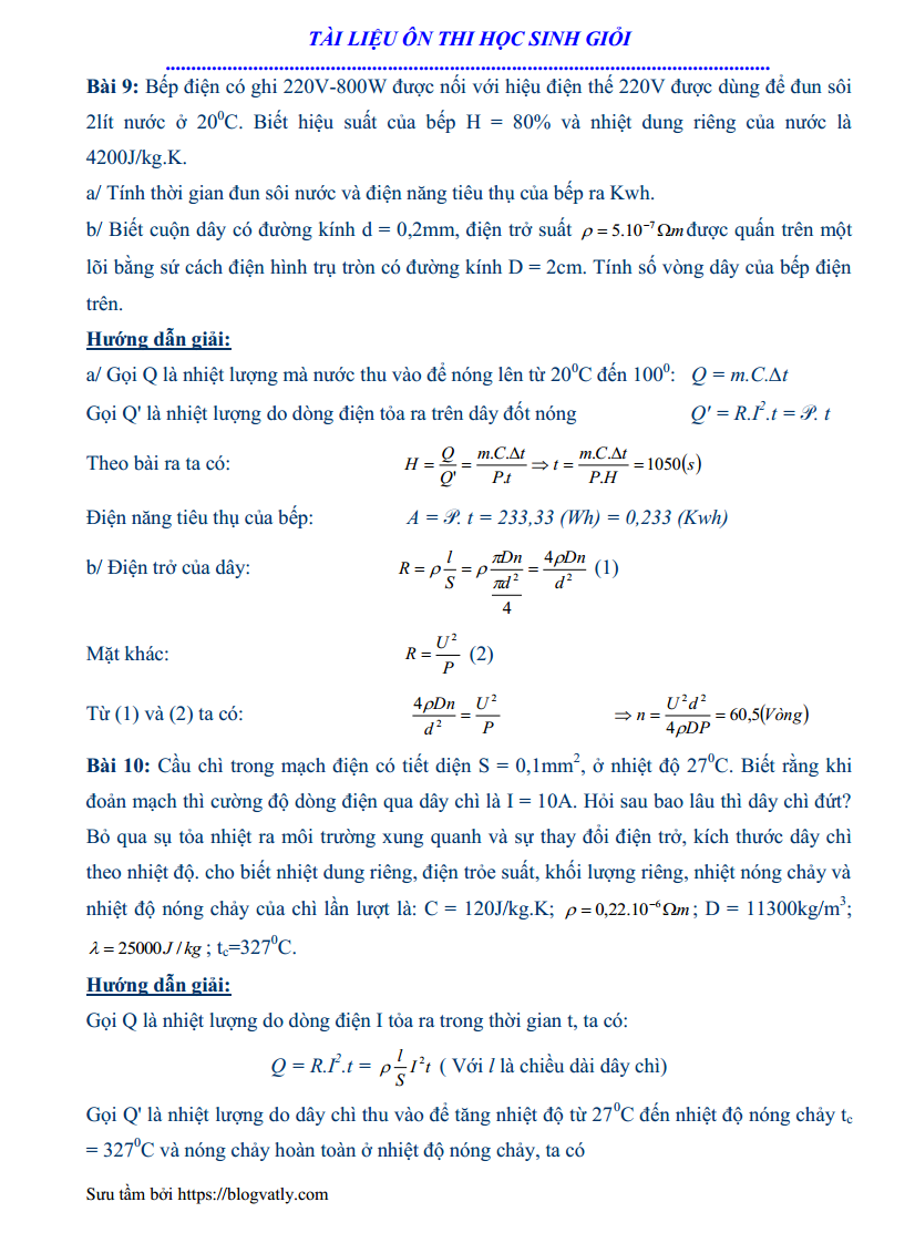 Tài liệu ôn thi HSG Vật Lý lớp 9 - Lý thuyết và bài tập giải chi tiết