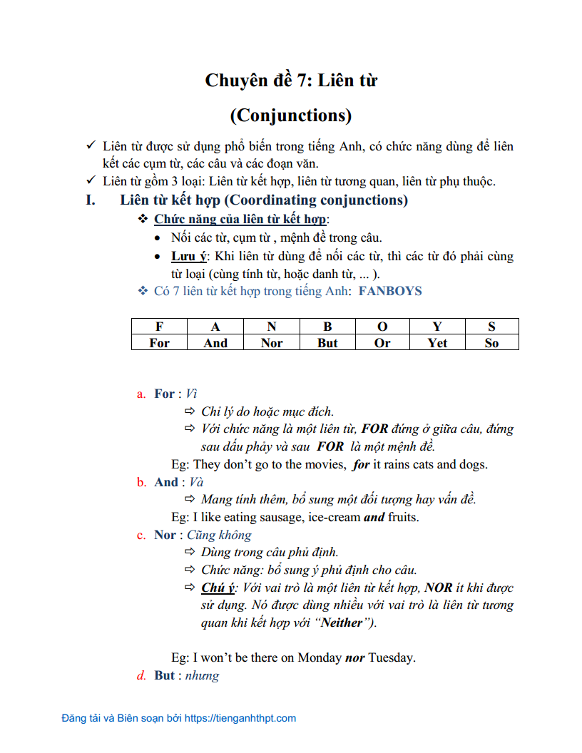 Chuyên đề 7 - Cách sử dụng liên từ trong Tiếng Anh